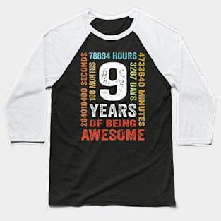 9th Birthday Years Old Vintage Retro 108 Months Boy Girl Baseball T-Shirt